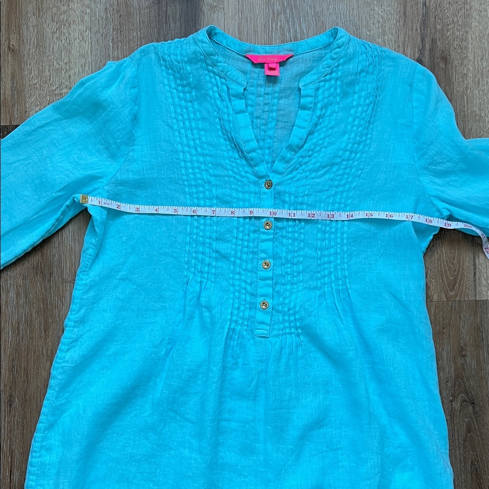 Lilly Pulitzer (2) BUNDLE Vibrant Teal Pink 100% Linen Sarasota Tunics Size S - Picture 12 of 16